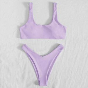 SHEIN🌺Solid High Cut Lilac Bikini Swimsuit👙S